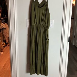 Silk olive green midi jumpsuit